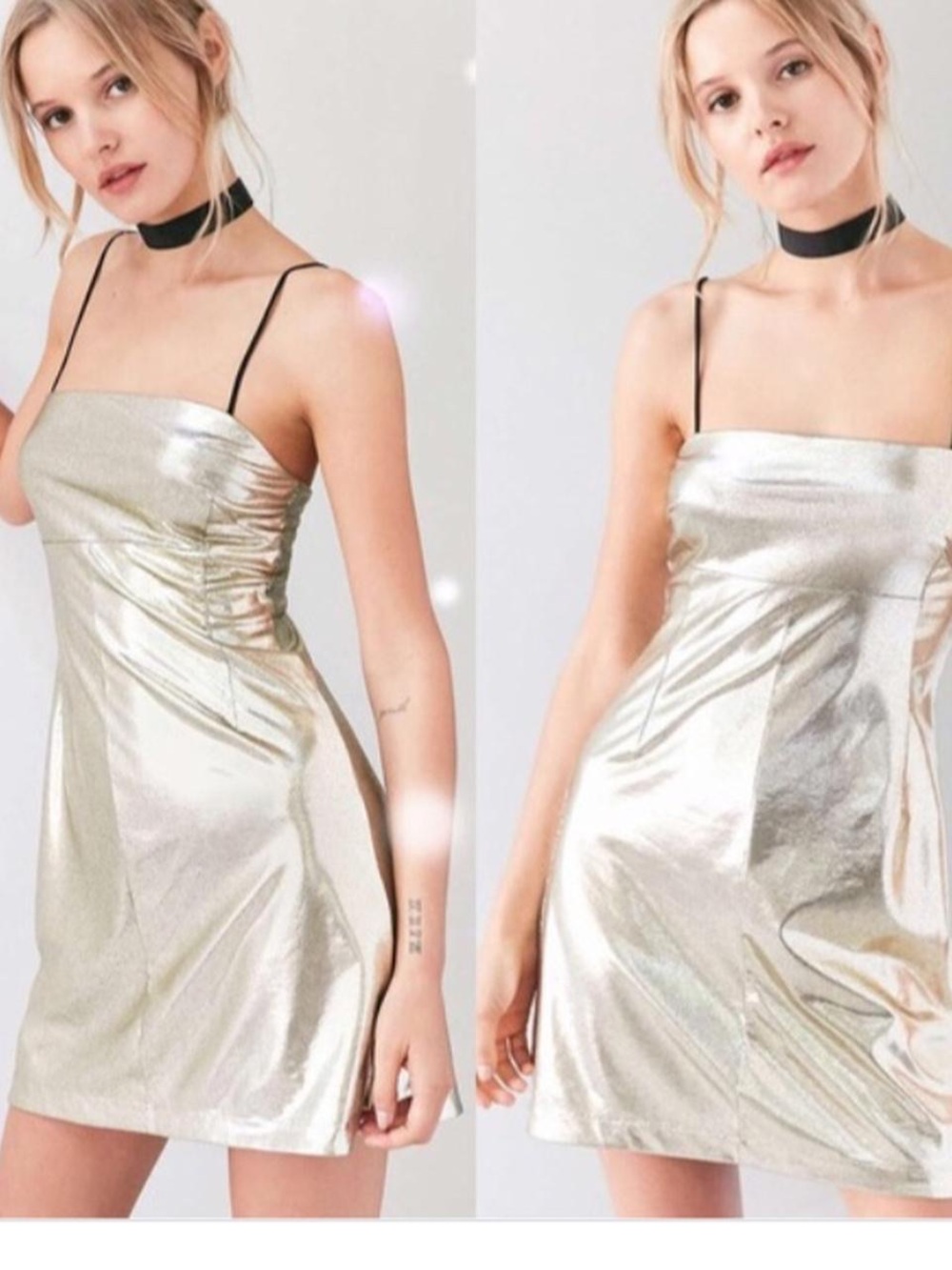 silence + noise Metallic Gold Mini Slip Dress